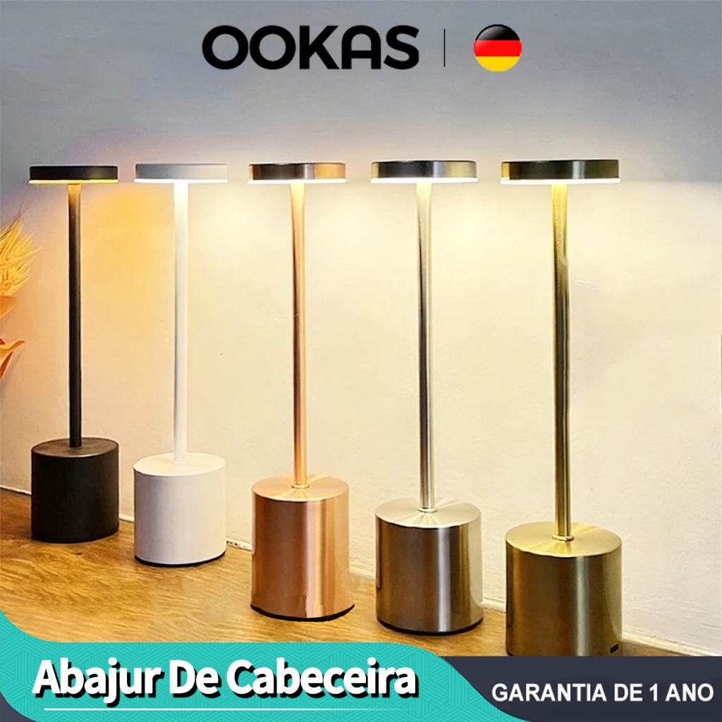 OOKAS Recarregável Abajur De Cabeceira LED 3 Em 1 Luminária De Mesa Abaju Recarregável