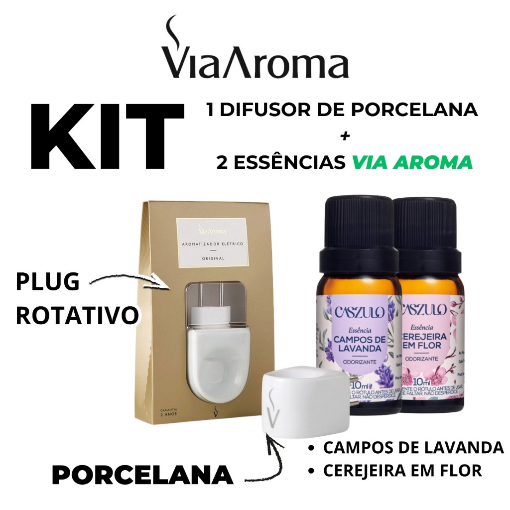 Aparelho Aromatizador Difusor de Ambiente Elétrico Porcelana Branco Via Aroma com 2 Essências em Oferta na Shopee