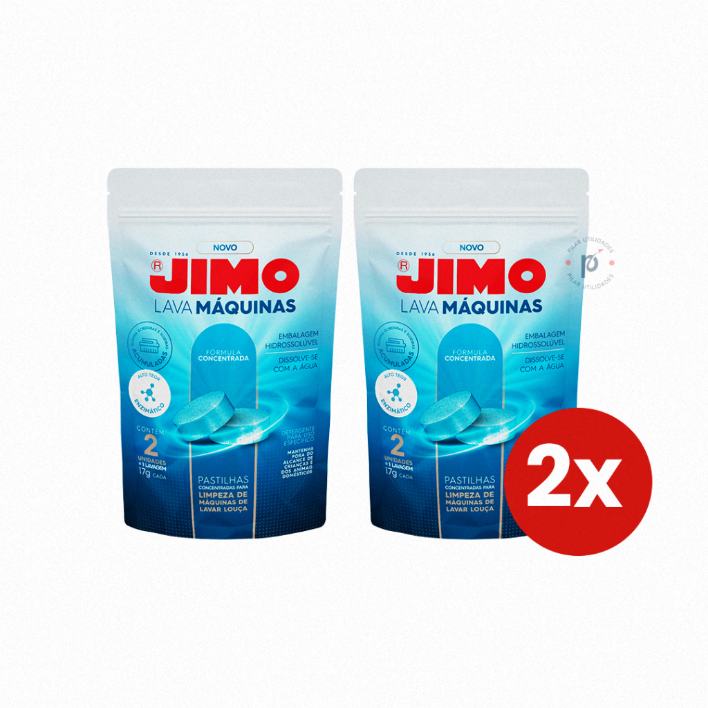 Kit 2 Jimo Lava Máquinas Lava Louças com 2 Pastilhas 17g Limpeza Profunda e Desengordurante