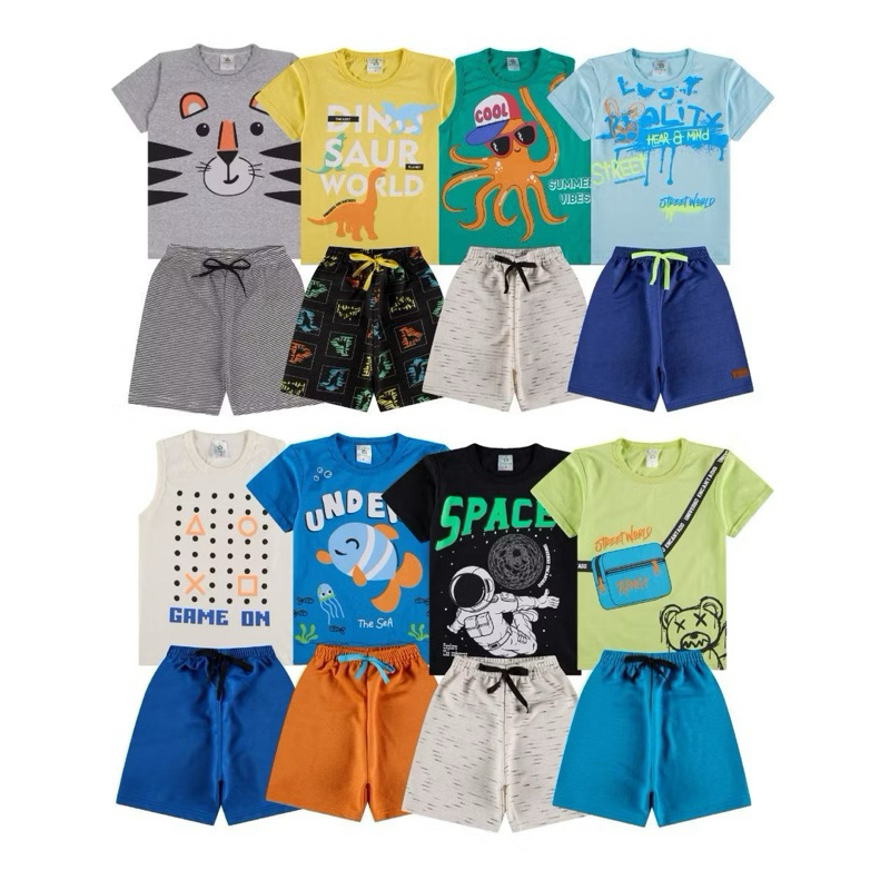 Kit Sortido 2, 6 ou 10 Peças de Roupas Infantil Bebê Menino (Camisetas + Bermudas) Roupa Bebê Conjunto Masculino