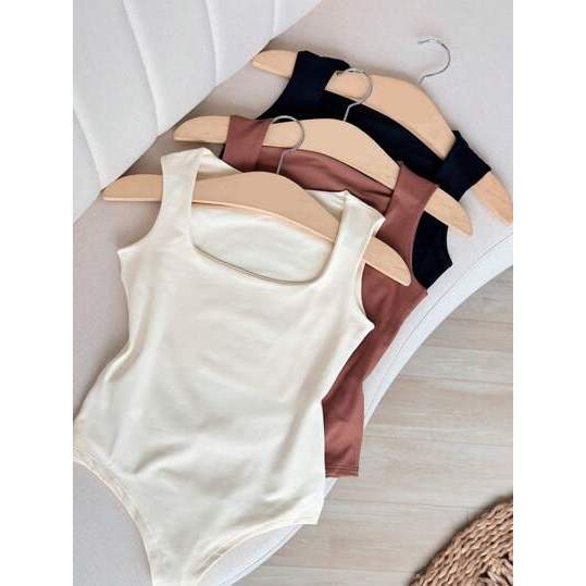 Kit 2 Body Feminino Decote Quadrado Alças Grossas Casual Elegante