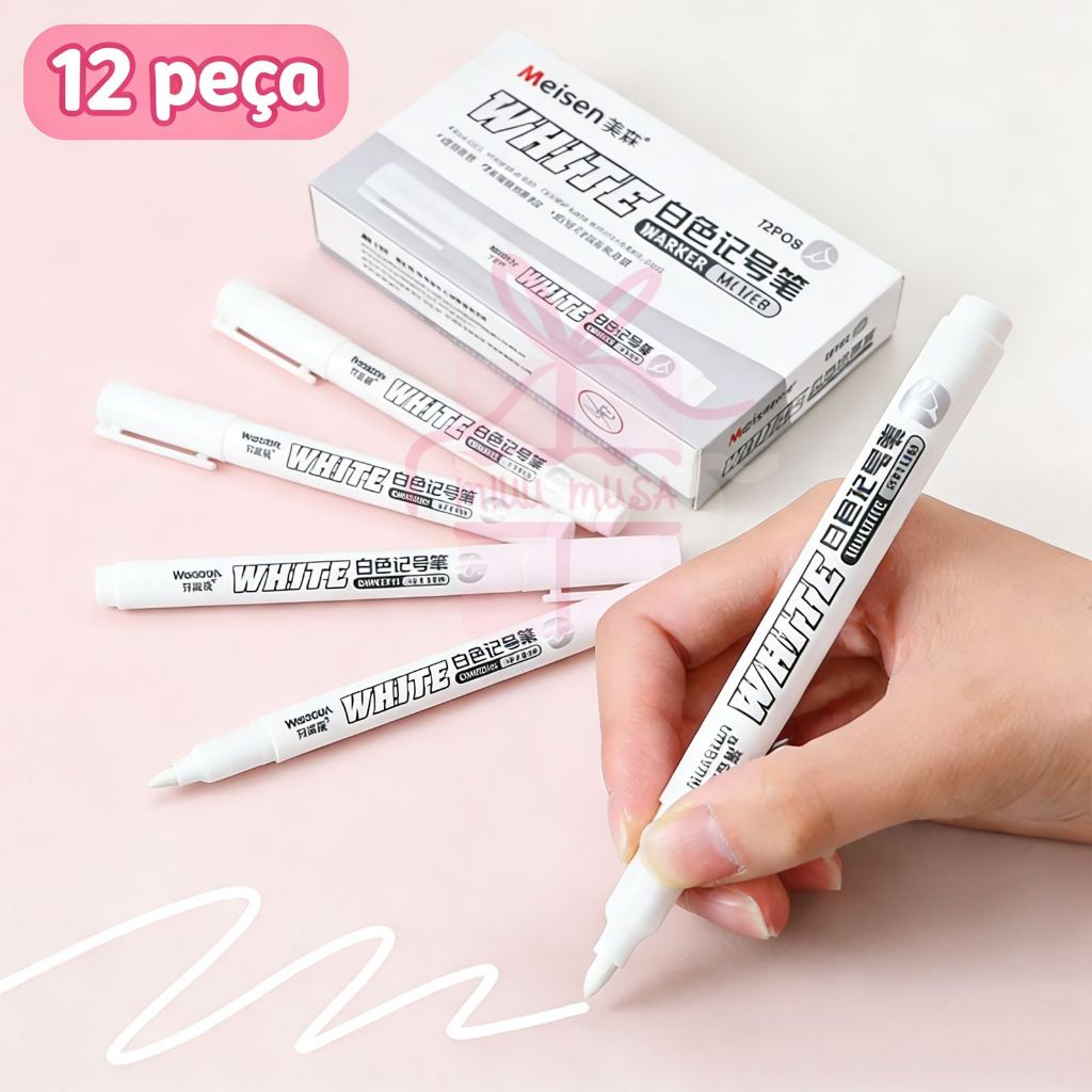 12pçs 6pçs 2pçs 1pçs Canetas de Destaque Brancas-Marcadores de Arte Cabeça Redonda 1mm-Desenho Criativo, Escola, Reparos