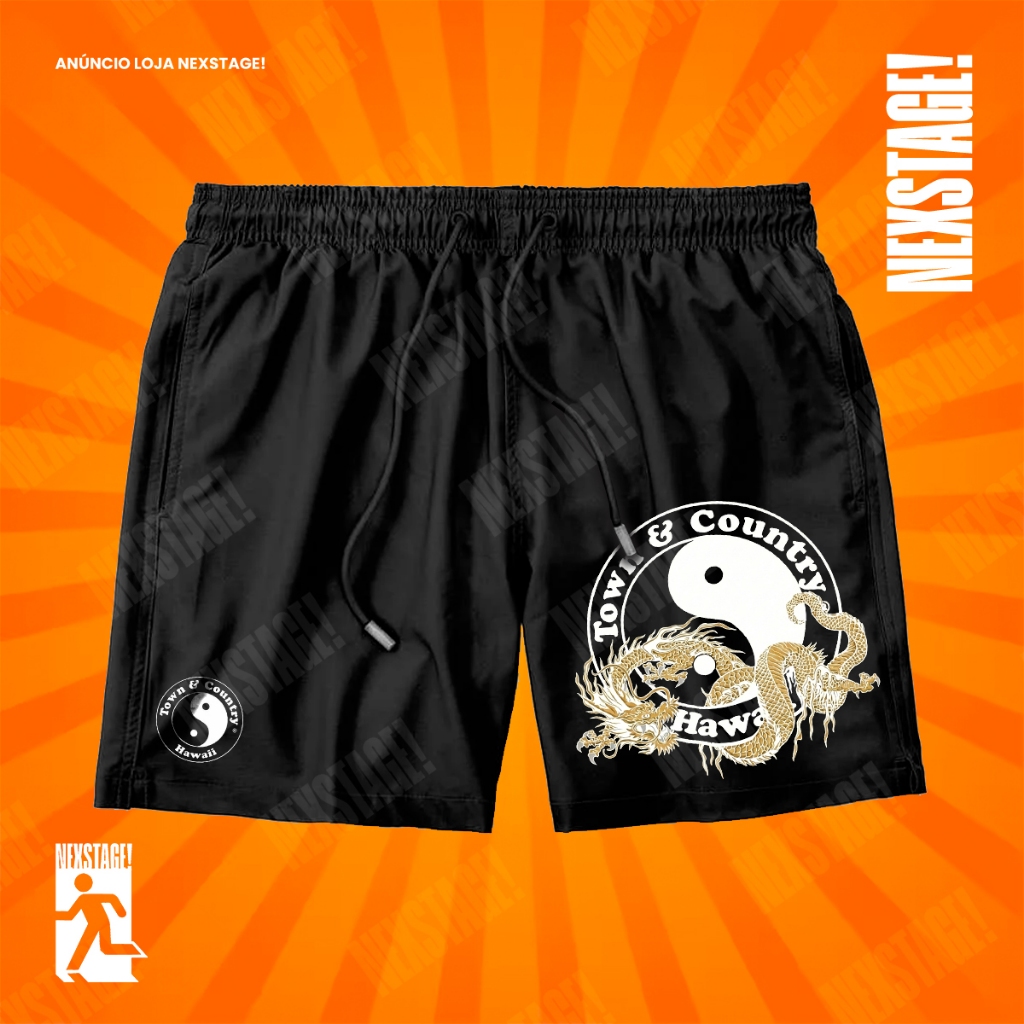Bermuda Tactel Town Country Dração Chines Yin Yang Short Mauricinho Mandrake Chave Confortável Com Elastano Ideal Lazer