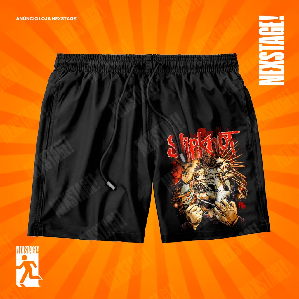 Bermuda Tactel Slipknot Máscaras Short De Banda De Rock Alternativo Metal Confortável Com Elastano Ideal Lazer Esportes