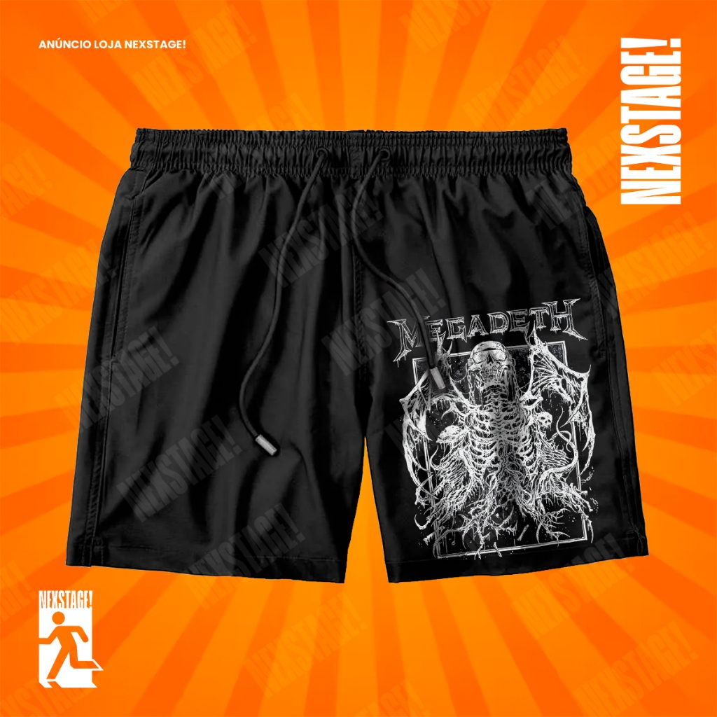 Bermuda Tactel Megadeth Short Mauricinho De Rock Banda Metal Confortável Com Elastano Style Ideal Lazer Treino Esportes