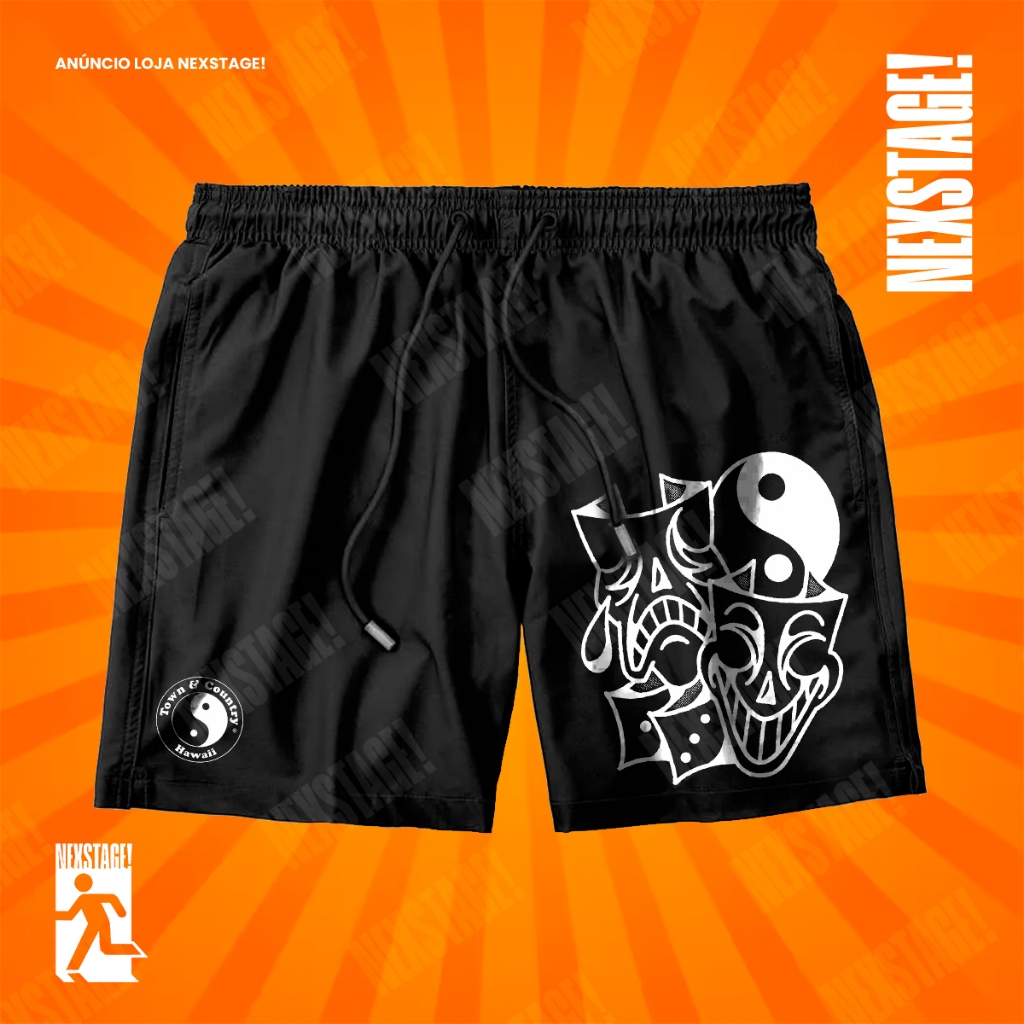 Bermuda Tactel Town Country Yin Yang Short Mauricinho Dados Mandrake Chave Confortável Com Elastano Ideal Lazer Esportes