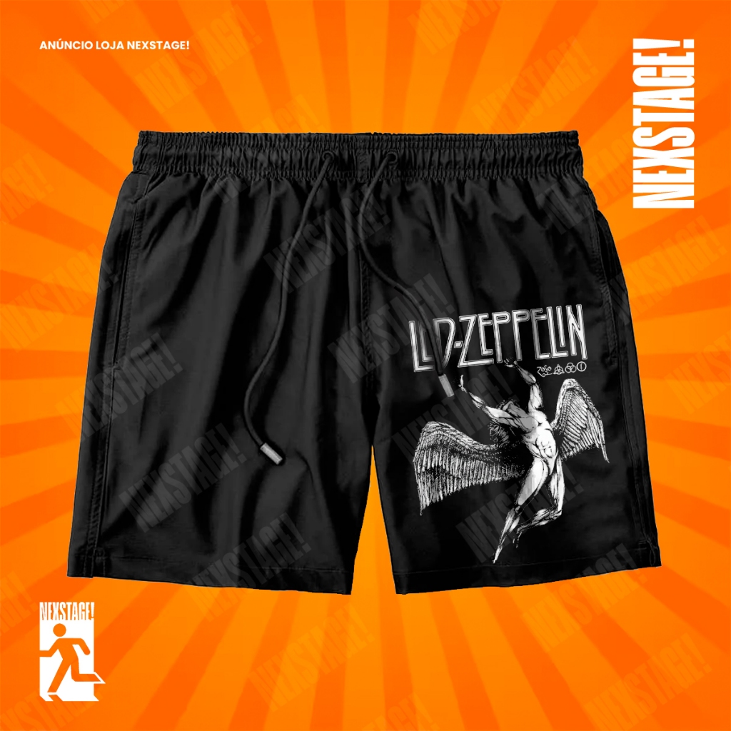 Bermuda Tactel Led Zeppelin Ícaro Anjo Short Mauricinho De Rock Banda Alternativo Confortável Com Elastano Ideal Lazer