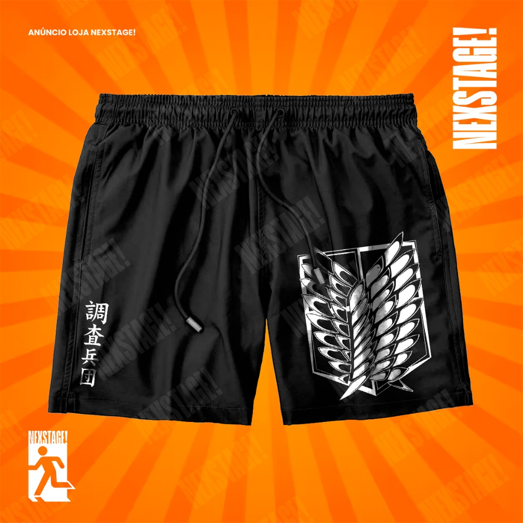 Bermuda Tactel Attack On Titan Asas da Liberdade Short Mauricinho De Anime Confortável Com Elastano Ideal Lazer Treino