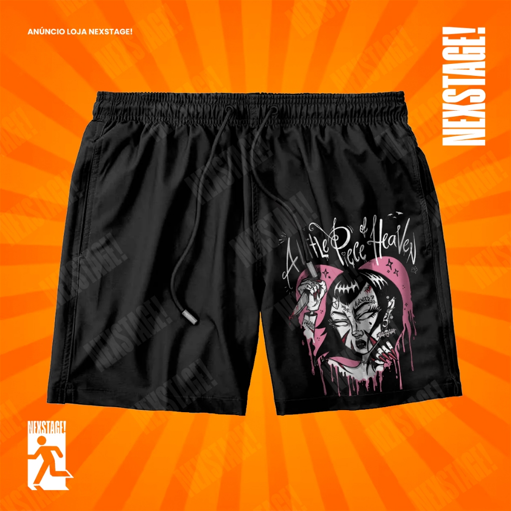 Bermuda Tactel Avenged Sevenfold A Little Piece of Heaven Short Mauricinho De Rock Alternativo Confortável Com Elastano