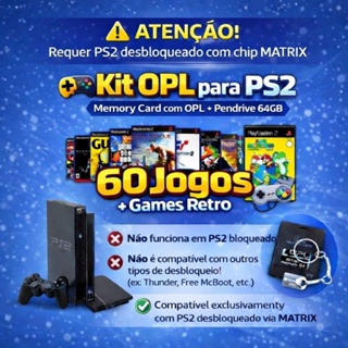 OPL Memória card + Pendriver 64 GB Playstation 2 Fat ou Slim em Oferta na Shopee