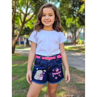 Short Jeans Infantil Menina Personagens Com Cintura Ajustável Com Lycra Confortável Moda Verão em Oferta na Shopee