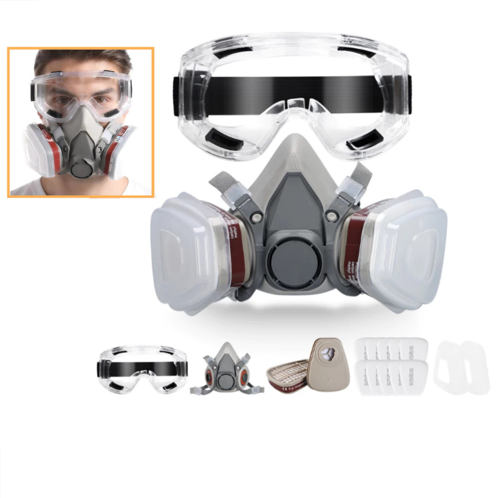 Máscara de Proteção Industrial Multifuncional: Anti-Gás, Anti-Poeira, Anti-Pintura - Com 10 Filters e Proteção Ocular em Oferta na Shopee