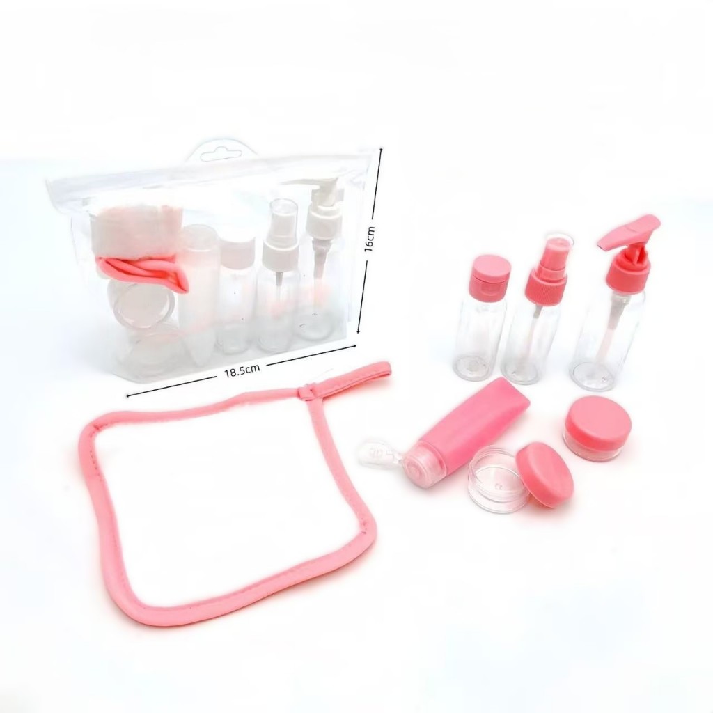 Kit 7 Peças Frascos Para Viagem Portátil Com Nécessaire Organizadora Para Shampoo Cosméticos Academia Anti Vazamento