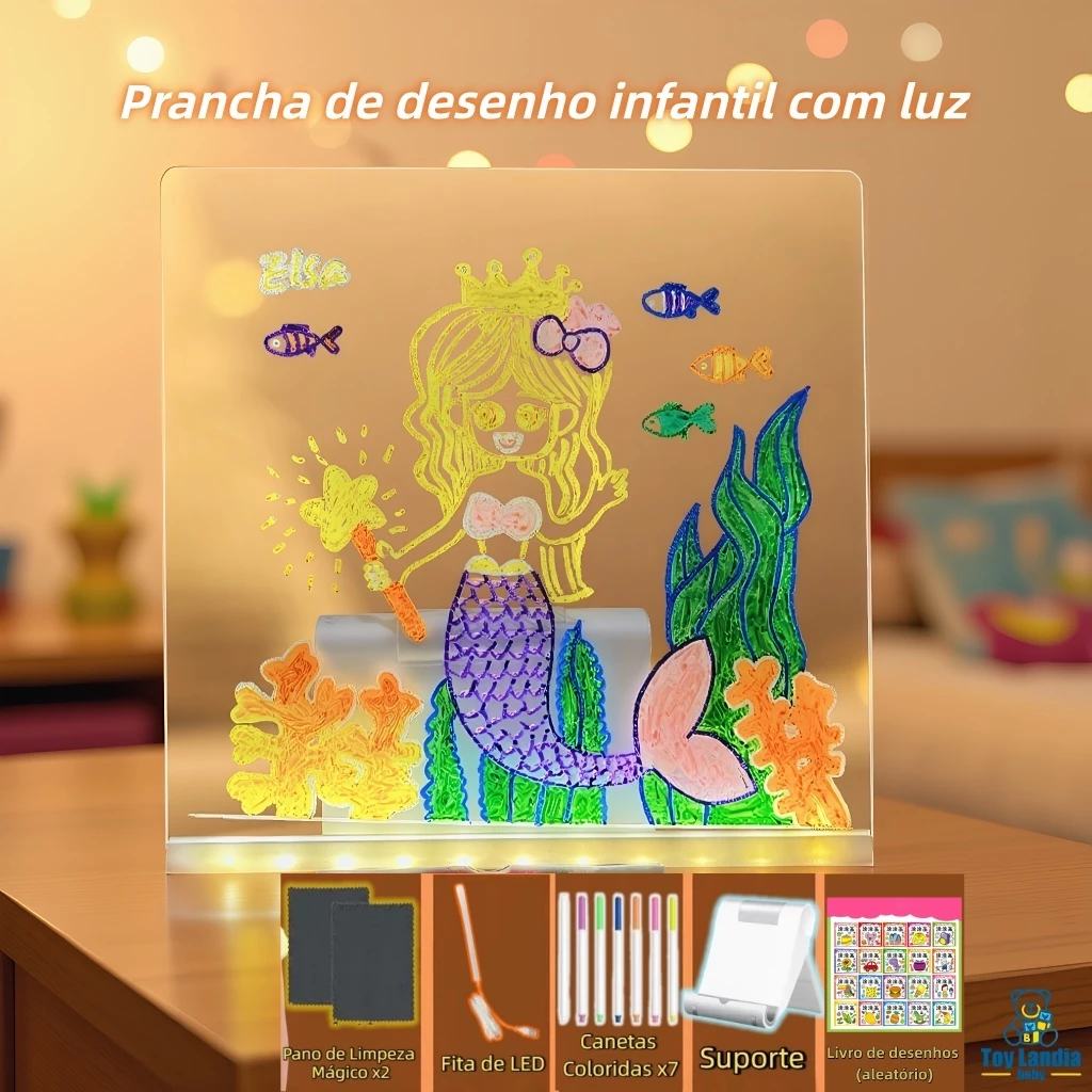 Prancheta De Desenho Colorida Led Para Presente Infantil Quadro De Mensagens Acrílico Regravável DIY Brilhante Crianças