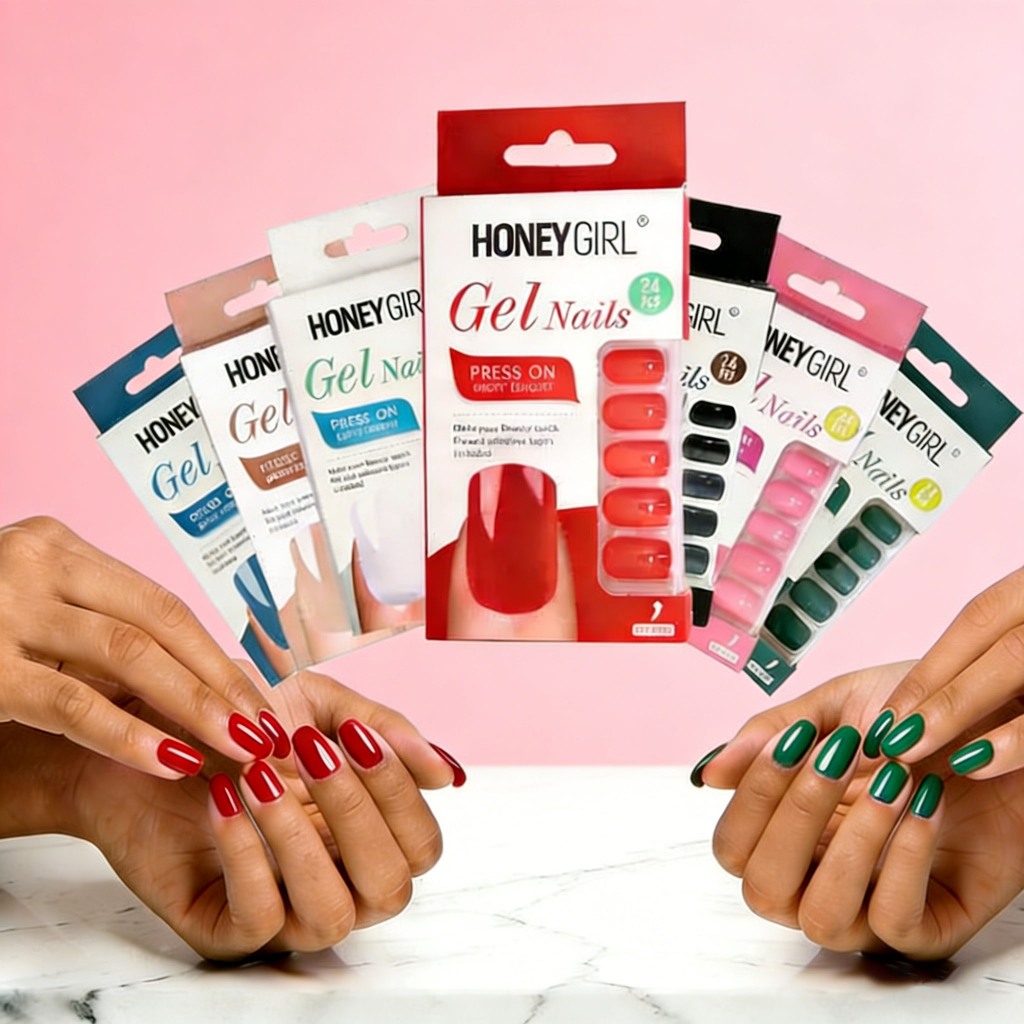 24 PCS Unhas Postiças Autocolante Coloridas - HoneyGirl