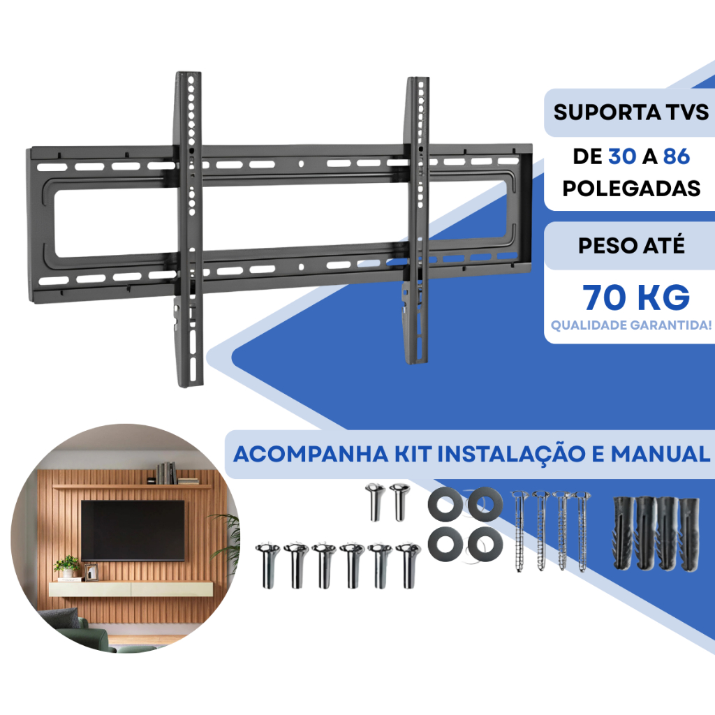 Suporte de Tv Universal Fixo Para Tvs de 30 à 86 Polegadas Paredes e Painéis em Oferta na Shopee