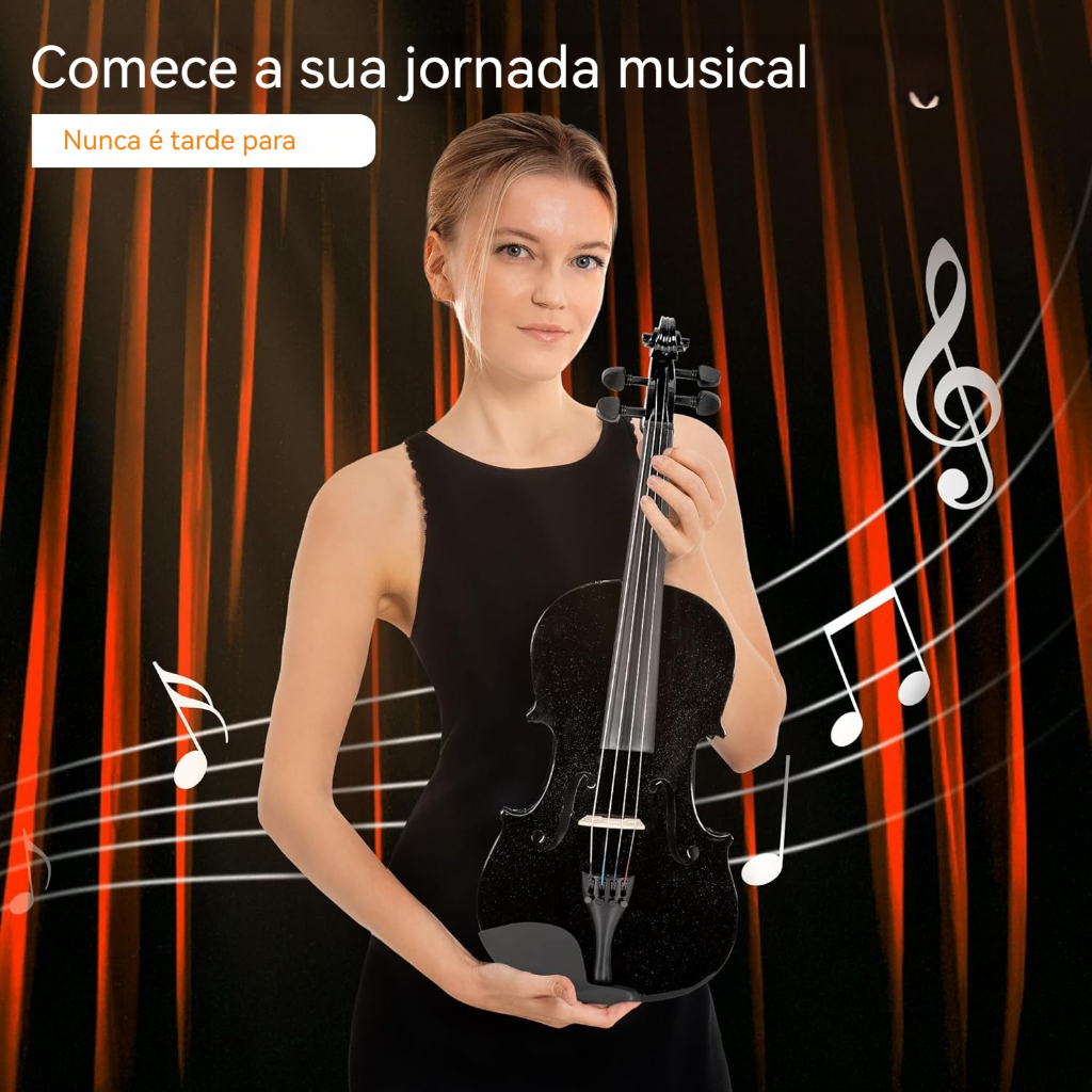Conjunto completo de violino VEDO 4/4 fosco, adequado para iniciantes e adultos, com estojo rígido, resina, apoio para — imagem 2 de 2