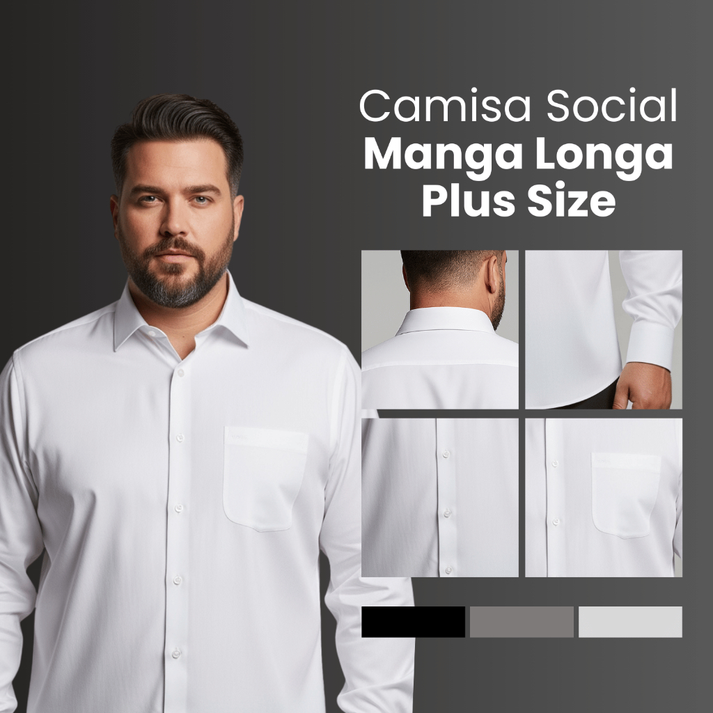 Camisa Social Masculina Plus Size Manga Longa Extra Grande G1 G2 G3