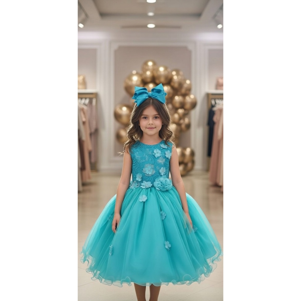 Vestido Juvenil Vila Lele Regata Flores Verde Tiffany