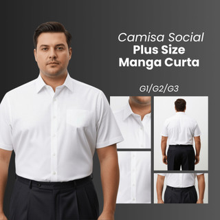 Camisa Social Masculina Manga Curta Lisa Plus Size