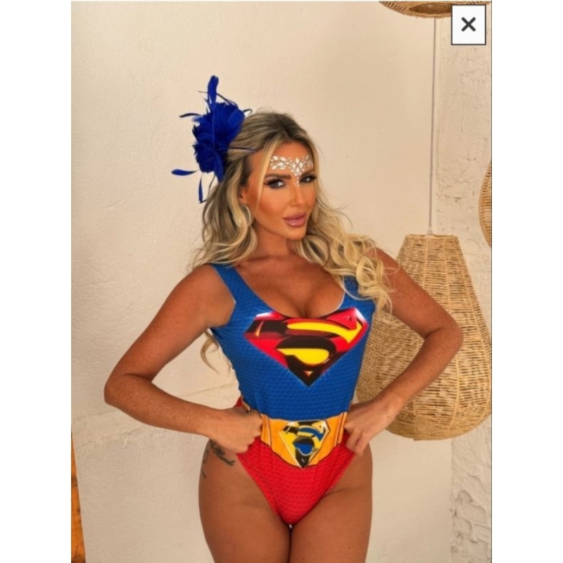 Body Super Men fantasia carnaval feminina maiô suplex Estampado cavado Nas Costas