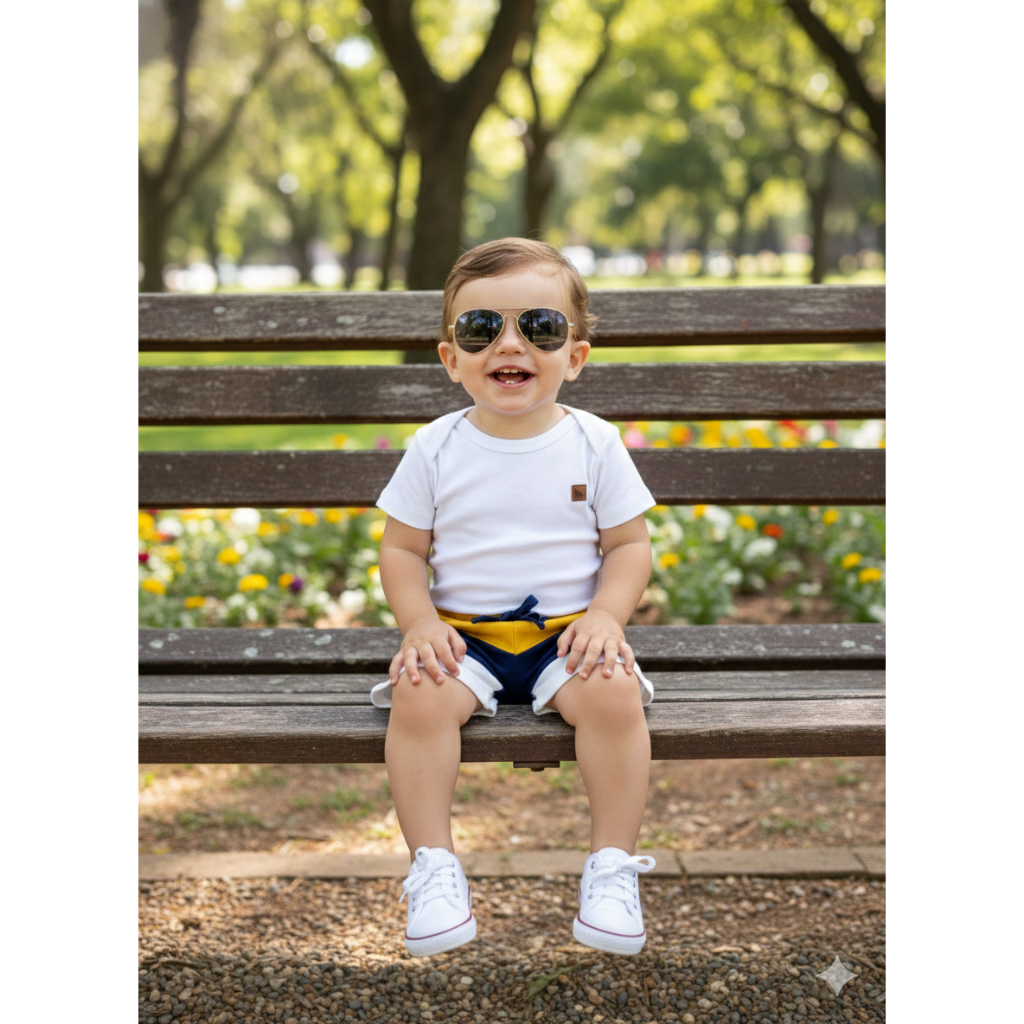 Conjunto Bebê Menino Body e Bermuda Moletinho Lobo Off