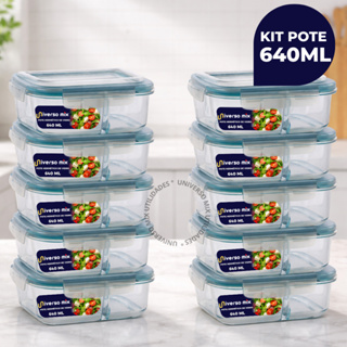 Kit 10 ou 5 Potes Vidro Herméticos 640ml Retangular Com Divisória Premium em Oferta na Shopee