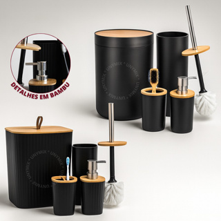 Kit Banheiro Em Bambu Com Lixeira Tampa Detalhes  Luxo em Oferta na Shopee
