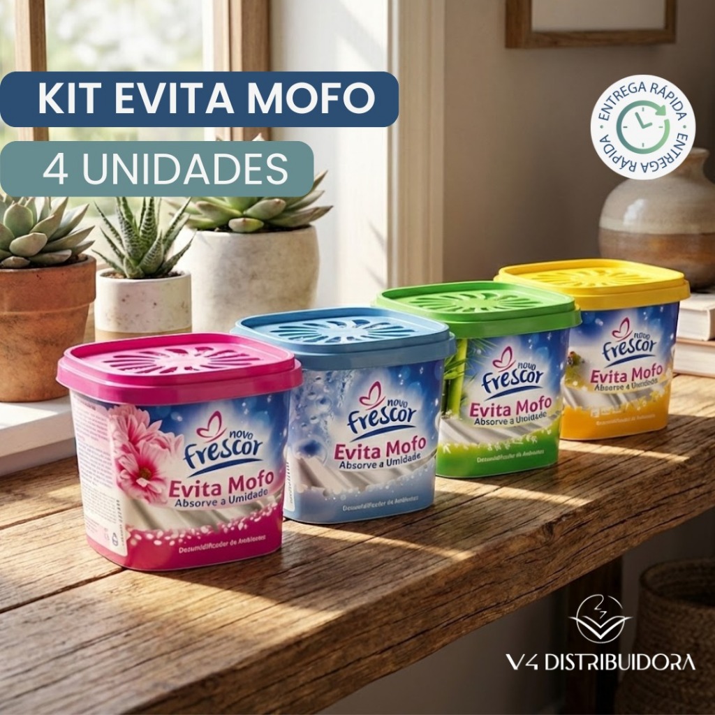Kit Novo Frescor – 4 Unidades Anti-Mofo Pote 80g | Desumidificador para Armários em Oferta na Shopee