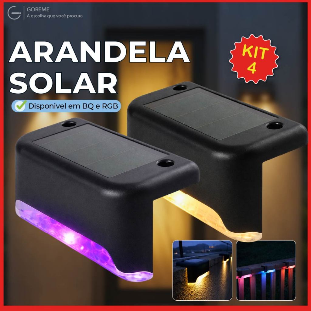 Arandela Solar LED para Degrau Luz Quente ou RGB Luminária de Canto Piso em Oferta na Shopee