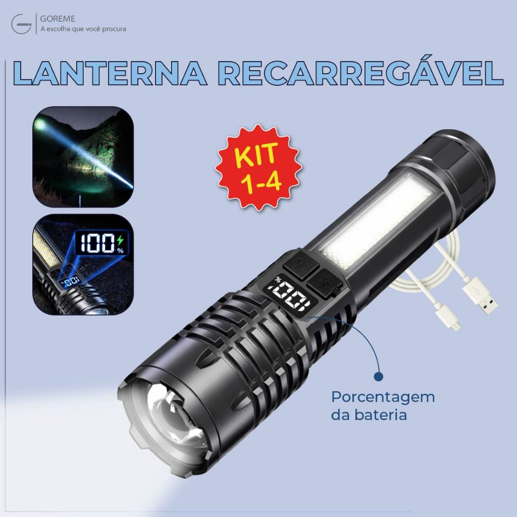 Lanterna Recarregável Led com painel status de bateria carregador USB Bivolt em Oferta na Shopee