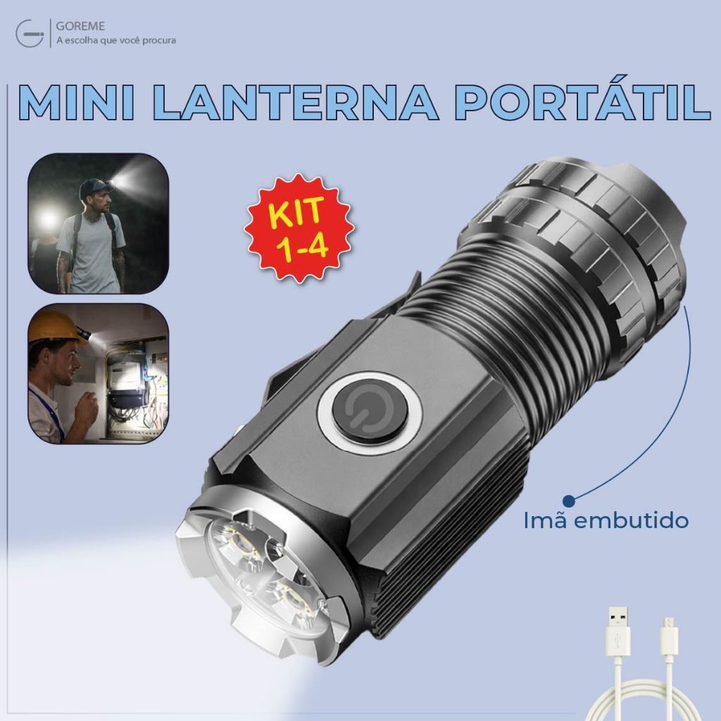 Mini Lanterna Portátil Led Imã embutido alta potência carregador USB Bivolt em Oferta na Shopee
