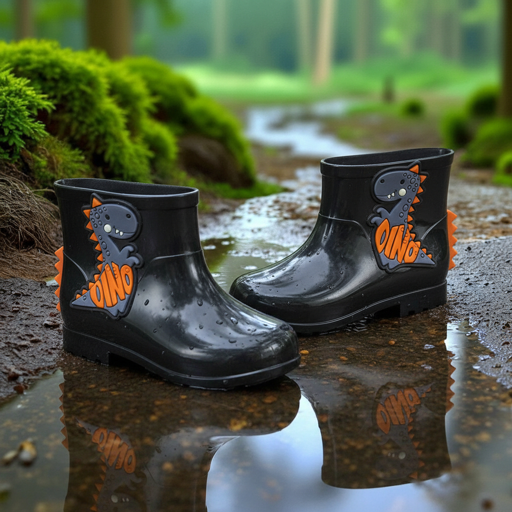 Galocha Infantil Menino Bota de Chuva Impermeável Cano Curto Macia Com Palmilha