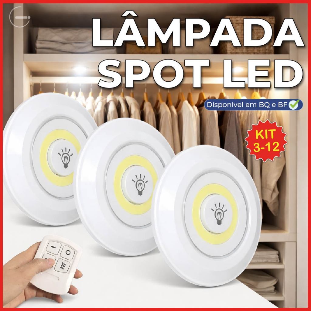Kit Luminária Spot Led Redondo Com Controle Luz Fria ou Quente Auto Colante Bivolt em Oferta na Shopee
