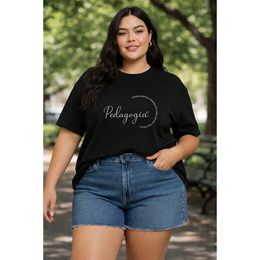 Camiseta Feminina Pedagogia professora aluna Plus Size 100% Algodão Moda Estilosa