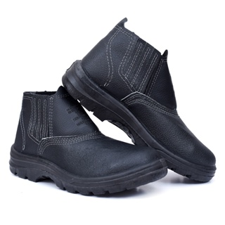 Botina Segurança Profissional Couro Preto Elástico Lateral Bico PVC em Oferta na Shopee