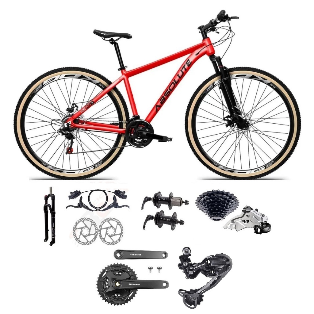 Bike Aro 29 Absolute Nero 5 27v Shimano Deore Altus Freio a Disco Hidráulico Garfo Trava Faixa Bege