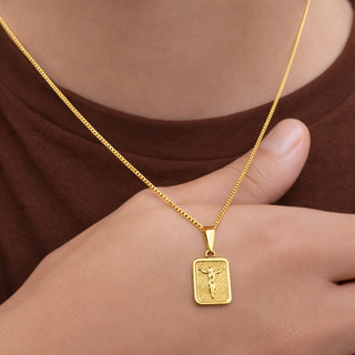 Corrente Cordão Curtinho Masculino + Pingente Cristo Retangular Banhado Ouro18k Prata 925