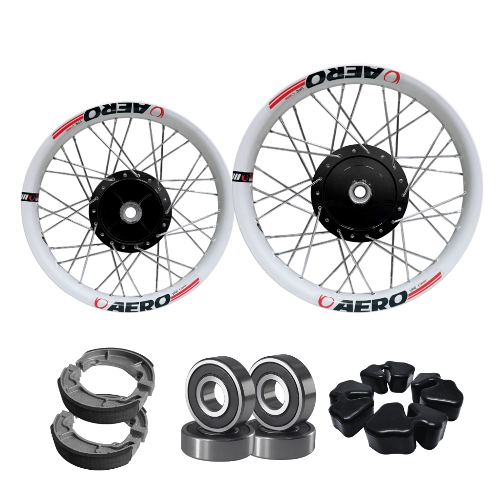 Par Rodas Aero Branco Cubo Preto Biz 100 110i 125 Com Acessórios