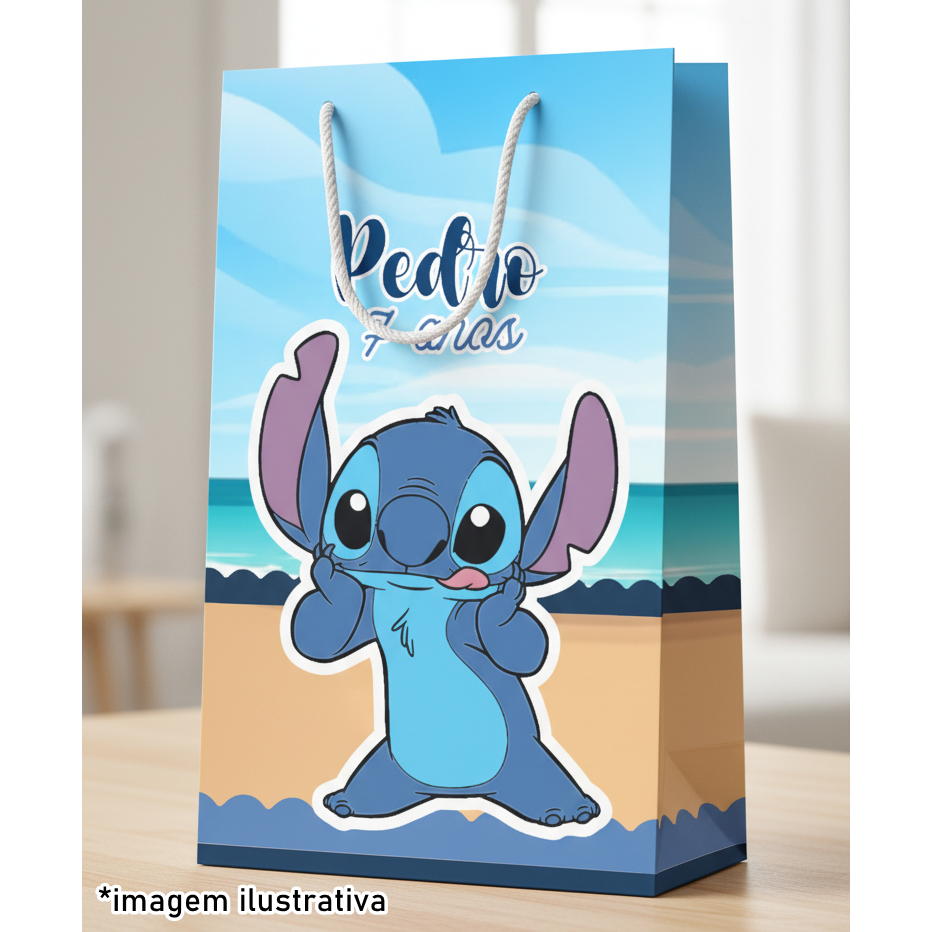 Sacolinha Stitch | Personalizada | Lembrancinha Festa Sacola Surpresa Bolsinha Bolsa PEGUE E MONTE