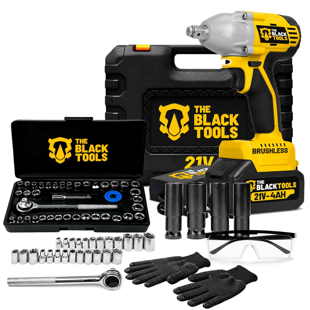 Kit Chave De Impacto Bivolt Bateria 21v Brushless TB-21I Com 40 Pçs Soquetes Chave Catraca The Black Tools + Acessórios em Oferta na Shopee