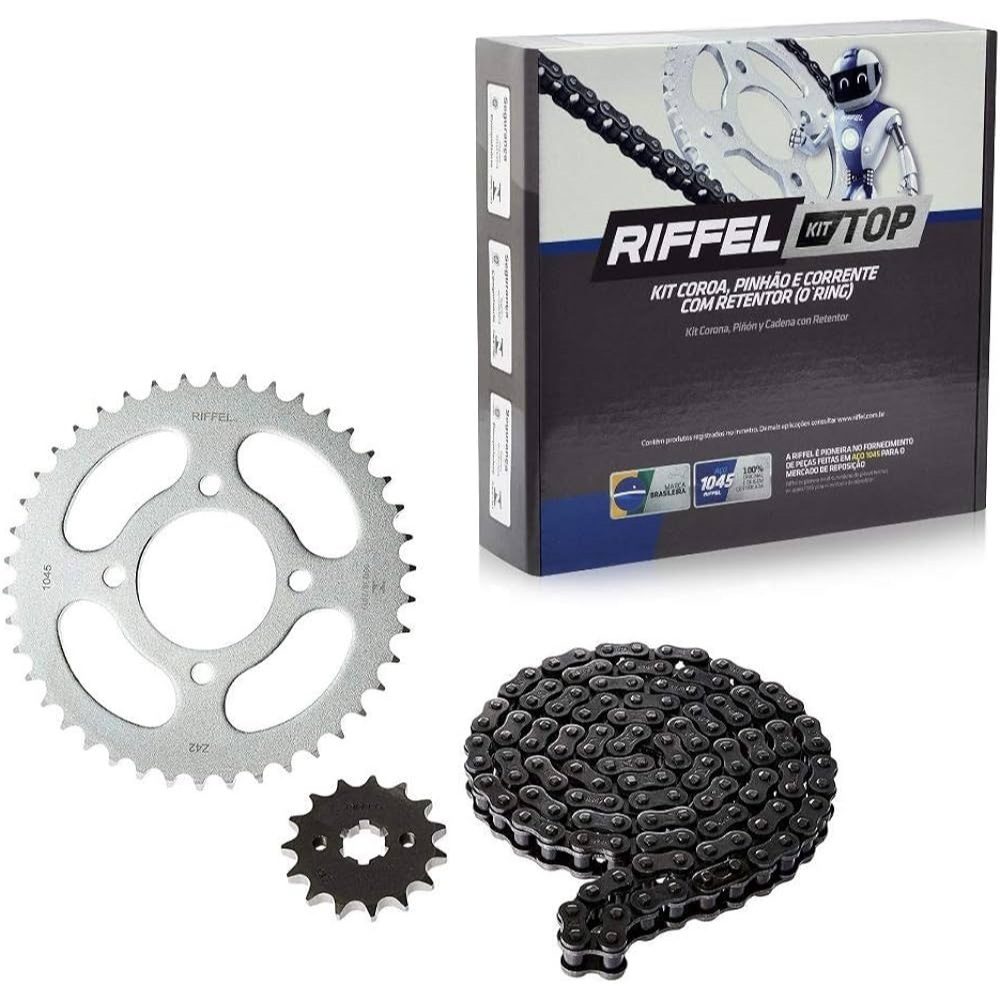 KIT TRANSMISSÃO NXR 160 BROS 2015 A 2022 XRE 190 2016 A 2022 COM RETENTOR RIFFEL 91190 — imagem 2 de 2
