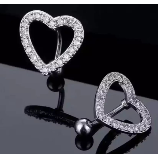 Kit 1 ate 12 Unidads Piercing de umbigo com decoração em coração de strass