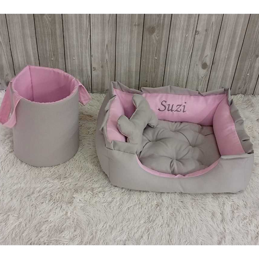 Cama Cesto Organizador Colchão Personalizado Com Nome Cinza Guarda Brinquedos Roupas