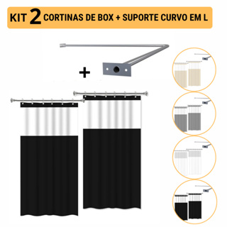 Kit Cortina de Box Dupla PVC Antimofo + Suporte Varão em L Alumínio Resistente Banheiro em Oferta na Shopee