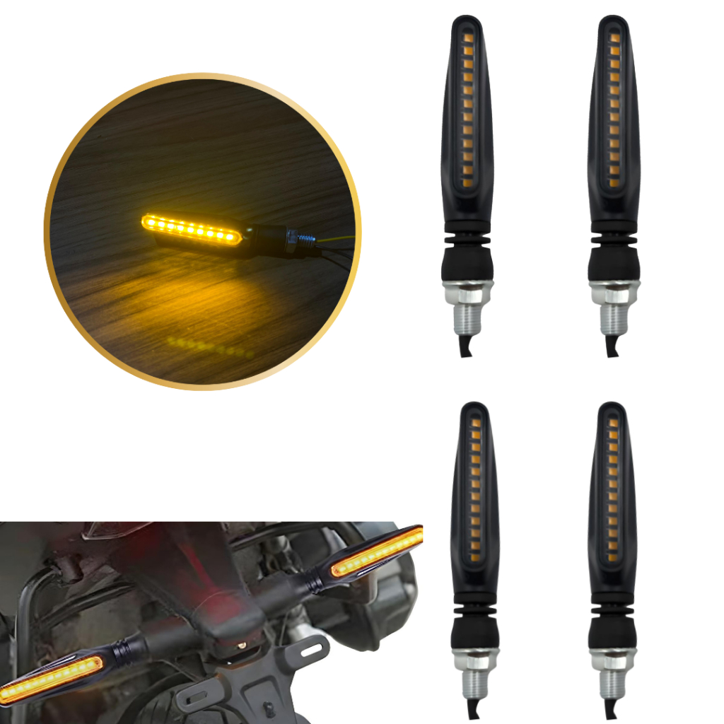 2 Pares Pisca LED Slim Palito Sequencial Preto Universal Moto Seta Compatível Honda Yamaha  Kawasaki