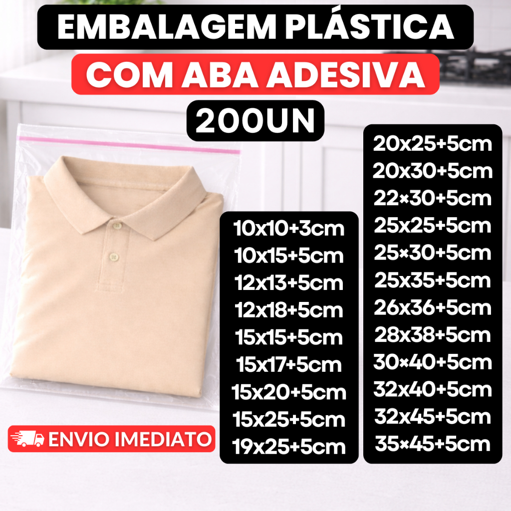 200 Unidades De Saco Plástico Transparente Adesivado PP Saída De Ar Inteligente Abre e Fecha