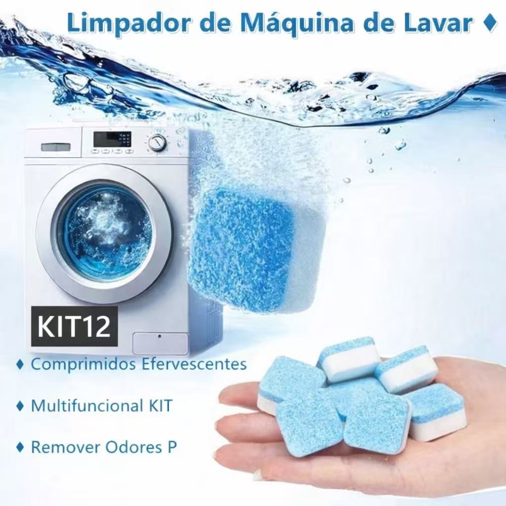Kit1/6/12 Pastilhas Efervescentes Multifuncionais para Limpeza de Máquina de Lavar Roupas em Oferta na Shopee