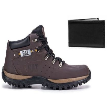 Coturno Masculino Adventure Cat Extremo Com CA Original Couro Genuíno Emborrachado Trilha + Carteira em Oferta na Shopee