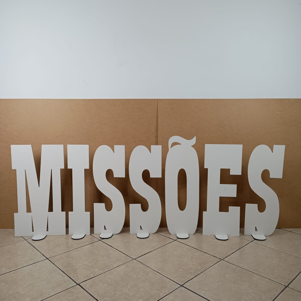 Palavra Missões Mdf Branco 60cm De Altura Fica Em Pé!Base em baixo da letra ENVIO EM 24 HORAS